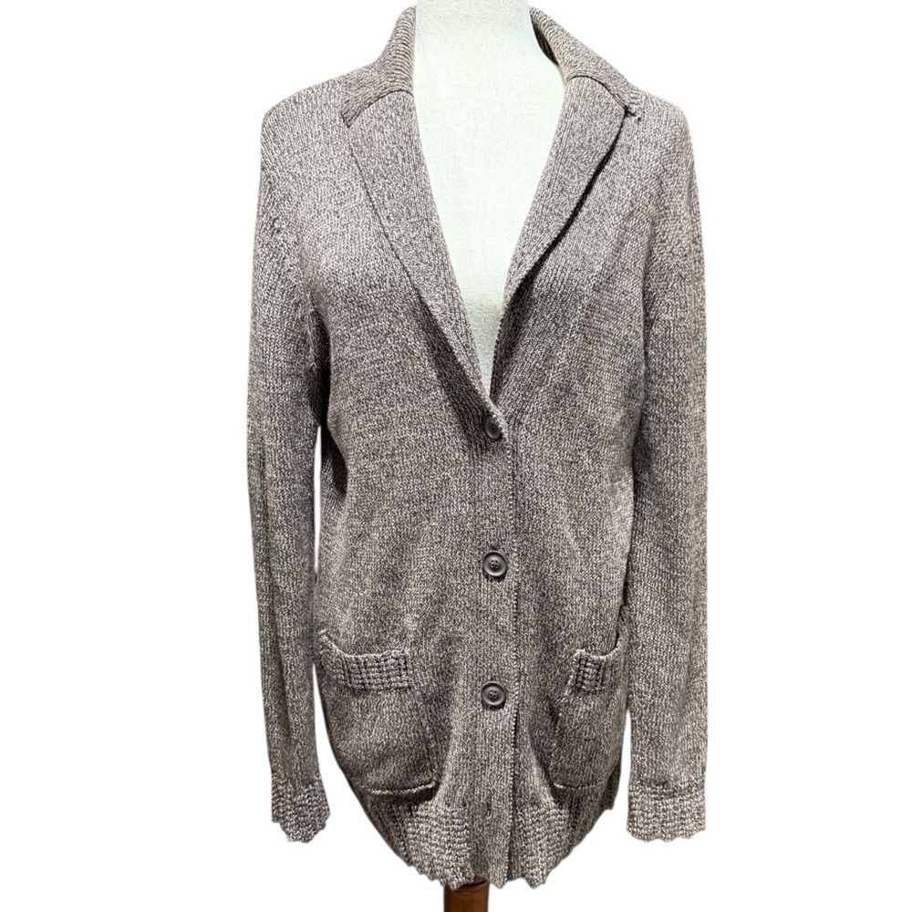 Eddie Bauer Shawl Collar Marled Brown Cardigan Size Medium Grandpa Outdoor Long - Picture 2 of 11